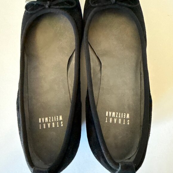 Stuart Weitzman Womens Sz 6 Black Suede Quilted Toe Ballet Wedge Pumps - Picture 5 of 16